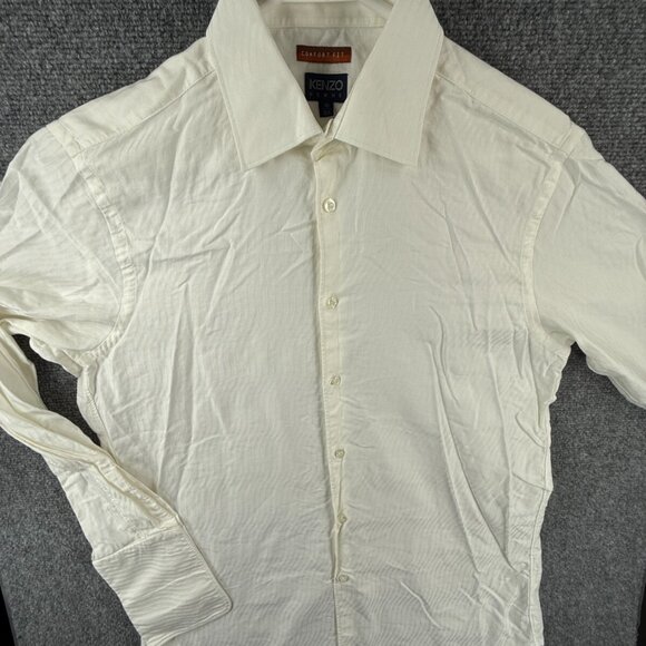 Kenzo Homme Ivory Long Sleeve Button Up Shirt Comfort Fit Size 15.5 Wavy Stripe - Picture 1 of 16